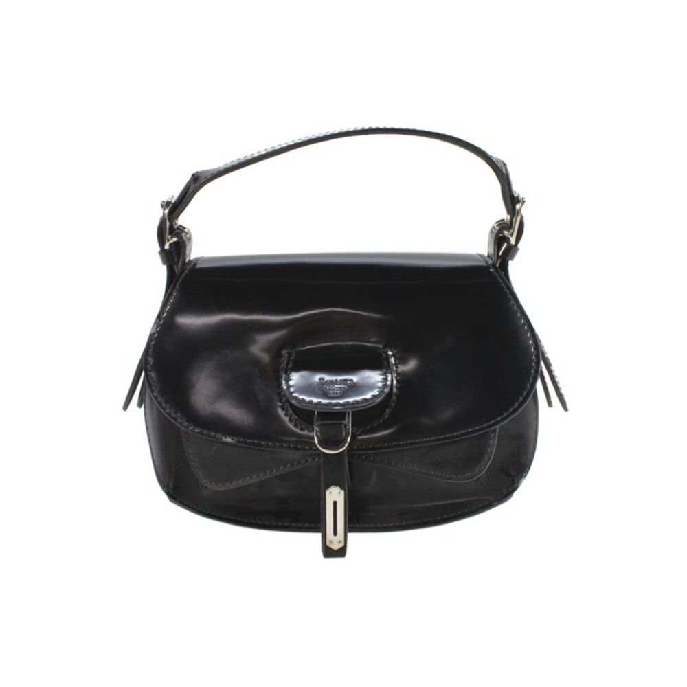 Fontana Womens Top Handle Mini Patent Leather Flap Shoulder Handbag Black